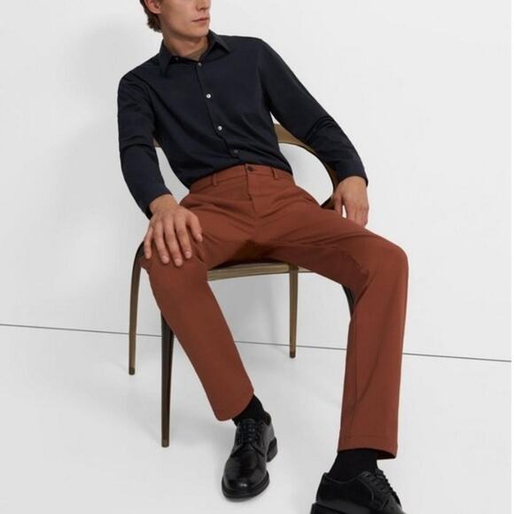Theory Men’s Tech Raffi Compact Straight Slim Fit Ponte Pants Size 28 Brown - Picture 2 of 13